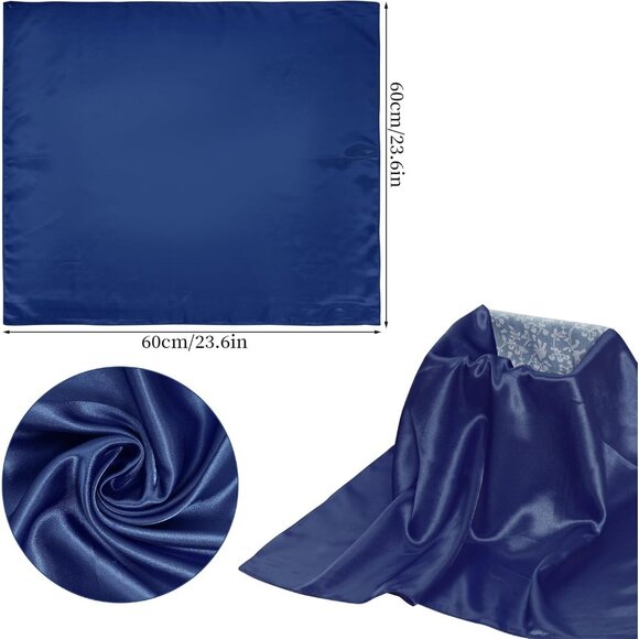 Women Navy Blue Chiffon Square Ribbon Neck Scarf Satin Handkerchief Halloween - Picture 2 of 7